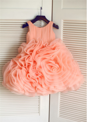 Peach Organza Ruffled Stunning Flower Girl Dress Peach Organza Ruffled Stunning Flower Girl Dress
